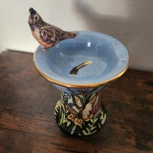 Vintage Heather Goldminc ROBINS SONG Tealight Wax Warmer Birdbath Blue Sky 2002